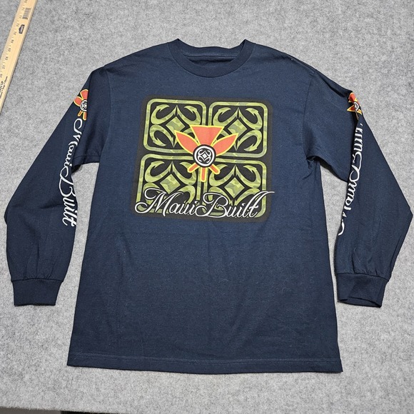 Maui Built Other - VTG Maui Built Shirt Mens Large Black Long Sleeve Tribal Graphic Hawaii 90s